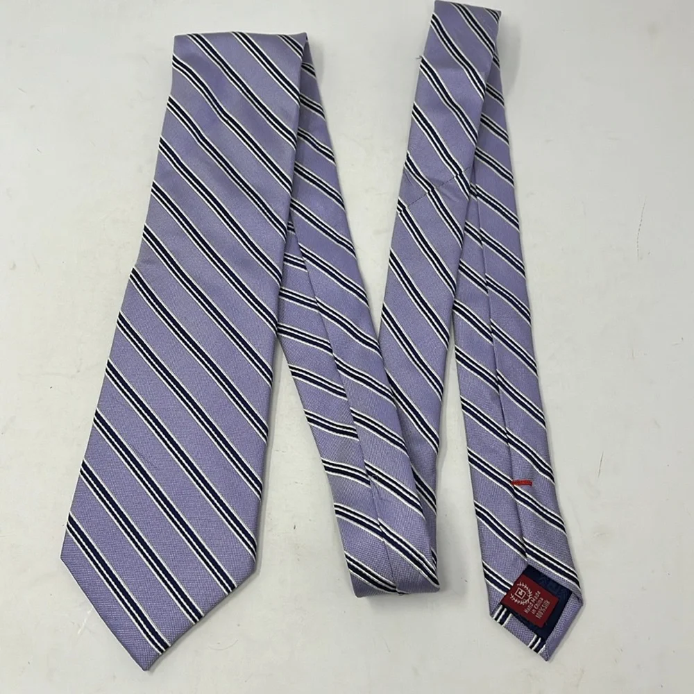 CHAPS 100% SILK PURPLE AND NAVY STRIPED TIE NWT